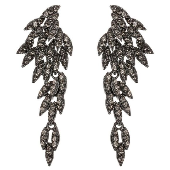 Gun Metal Black with Charcoal Gray Crystal Angel Wing Statement Post Earrings - Picture 1 of 5